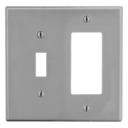 Hubbell Wiring Device-Kellems Wallplate, 2-Gang, 1) Toggle 1) Receptacle, Gray P126GY